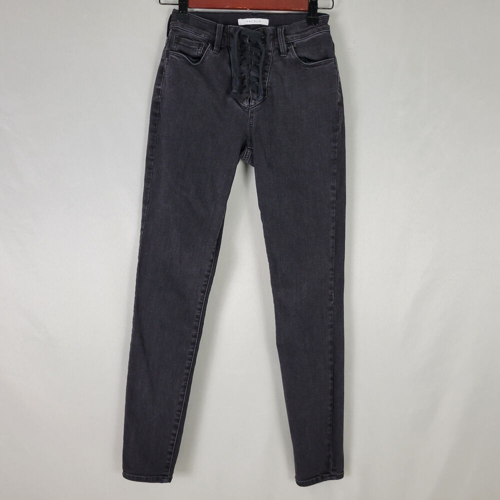 Pacsun Jeans Women 23 Super High Rise Black Denim Jegging Lace‎ Up W23 x L27.5